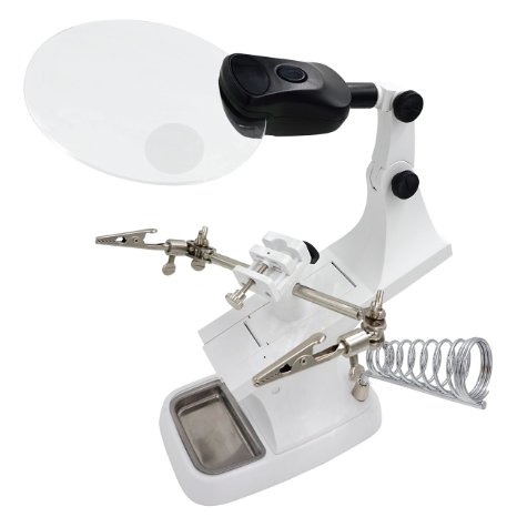 Fancii LED Light Helping Hand Magnifier Station - 3X 5X Illuminated Hands Free Magnifying Glass Stand with Clamp and Alligator Clips - For Soldering Assembly Repair Modeling Hobbies and Crafts