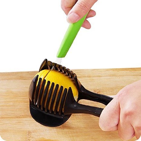 Food Slicing Tool Holders, Tomato Slicer,lemon, Onion, Citrus and More ,Super Safe and Durable ABS Material (BLACK)