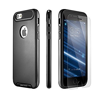 iPhone SE Case, Iphone 5 5s Case   [Tempered Glass Screen Protector] PowerMoxie [HEAVY DUTY SLIM CASE] Dual Layer Protection Cover Shock Absorbing for iPhone 5 5s SE (Black)