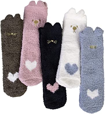 Womens Fuzzy Socks Winter Warm Cozy Soft Fluffy Socks Cute Animal Fleece Slipper Sock