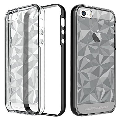 iPhone 5 SE Case, BENTOBEN Clear Crystal Clear Scratch Resistance Shockproof Slim 2 in 1 Hybrid TPU PC Bumper 3D Diamond Visual Protective Phone Case for iPhone SE 5S 5, Clear Black