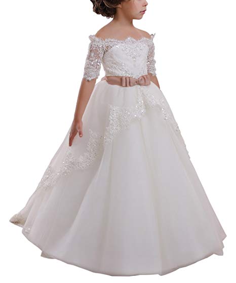 Carat Elegant Flower Girl Lace Beading First Communion Dress 2-12 Years Old