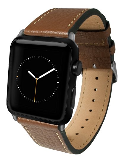 Apple Watch Band, Top-Grain Genuine Leather Watchband for 38mm Apple Watch by Silk® - Secure Metal Buckle & Adjustable Strap - (Brown Leather)