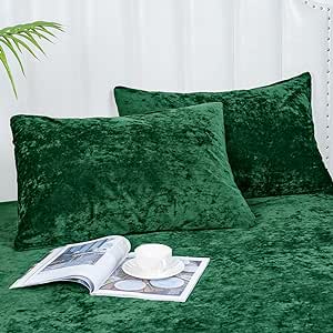 PHF Truly Velvet Pillowcases King Size, No Insert, 2 Pack Ultra Soft Breathable Pillow Shams Covers with Envelope Closure, 20" X 36" Luxury Cozy Warm Fuzzy Flannel Pillow Cases, Emerald Green