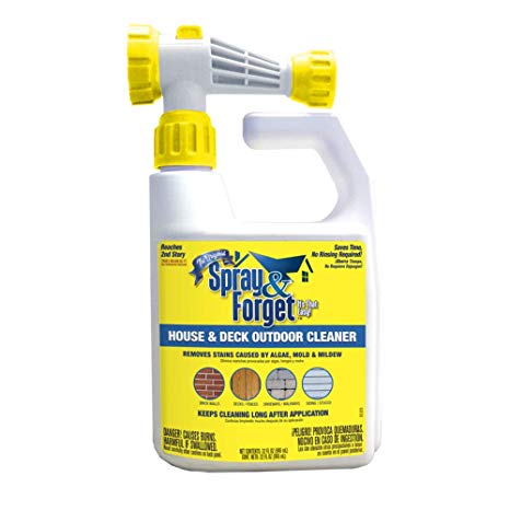 Spray & Forget SFHDSPRY 32 oz Bottle, 1Count, Outdoor Cleaner, Mold, Mildew Remover House & Deck Concentrate 32oz. with Hose end Sprayer