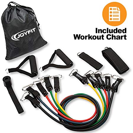 JoyFit Resistance Toning Tube with Foam Handles, Door Anchor for Training, Exercise Guide Included - Set Of 5