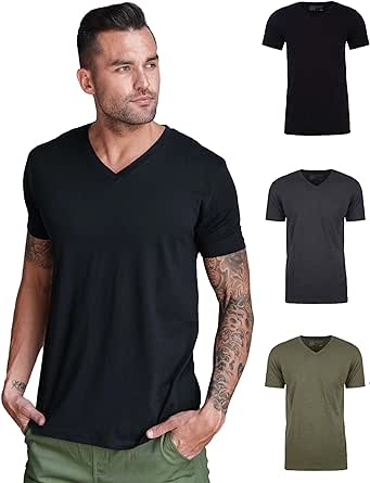 INTO THE AM Premium V Neck T Shirts for Men - Modern Fitted Tees S - 2XL Vneck Undershirts