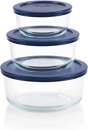 Pyrex Storage 6-Piece Round Set, Clear with Blue Lids