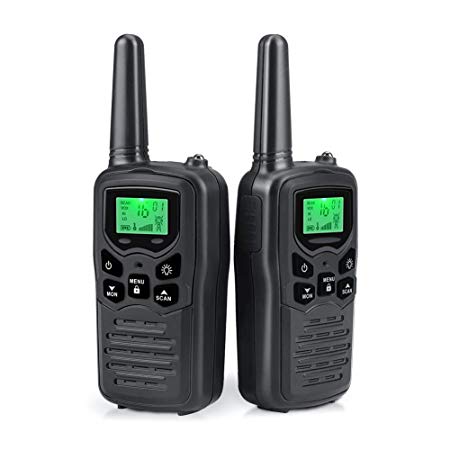 Walkie Talkies Long Range for Adults Two-Way Radios Up to 5 Miles in Open Fields 22 Channels FRS/GMRS VOX Scan LCD Display with LED Flashlight Ideal for Field, Survival Biking Hiking Camping（Black）