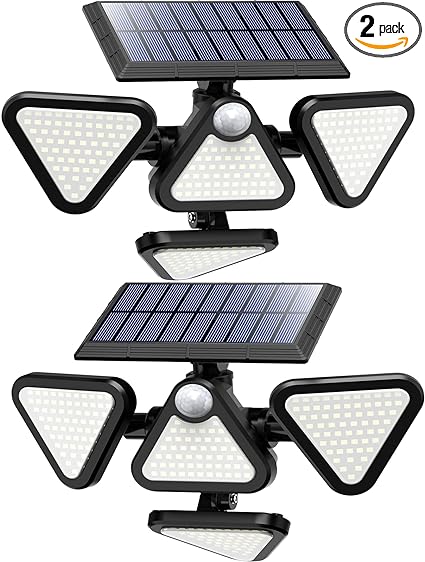 ZOOKKI Solar Motion Sensor Outdoor Lights, 243 LED 6500K Solar Flood Lights Outdoor IP65 Waterproof, 4 Head 270° Wide Angle Outdoor Solar Security LED Powered Lights for Garage Yard Patio, 2Pack