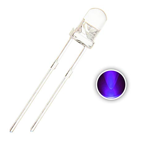 Chanzon 100 pcs 3mm Purple UV LED Diode Lights (Clear Round Ultraviolet 395nm DC 3V 20mA) Lighting Bulb Lamps Electronics Components Light Emitting Diodes