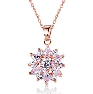 BAMOER Snowflake Series 18k White Gold Plated AAA Clear Cubic Zirconia Pendant Necklace
