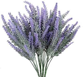 asika Artificial Lavender Flower Fake Flower Bouquet Realistic Lavender Flowers Look More Real for Wedding, Home, Kitchen,Garden,Patio, Indoor Outdoor (4 Bundles)