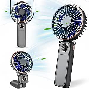 Portable Handheld Fan,5200mAh Personal Fan with LED Display,3-in-1 180° Foldable Mini Fan with 6 Speed,Desk Fan Rechargeable Hand Held Fan for Lash,Small Fan for Travel Office Women Girls (Black)