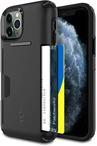 [2019] for iPhone 11 Pro, PATCHWORKS ✔Military Grade Certified ✔Anti-Slip ✔Dual Layer Protection ✔Impact Resistant ✔Up to 3 Cards Slot [Level Wallet Series], Black