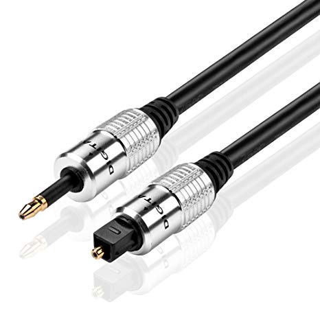 TNP Premium Mini Toslink to Toslink Digital Optical Audio Cable (15 Feet) - Standard Toslink to Mini Toslink Male Plug Connector Adapter Converter Jack Wire Cord