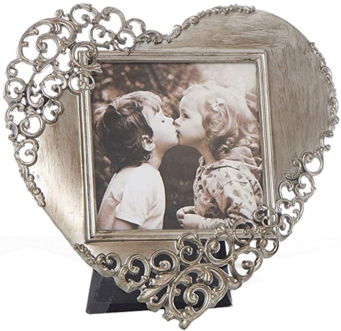WATSONS FILIGREE - Rustic Lace Heart Shaped Free Standing Photo/Picture Frame - Pewter