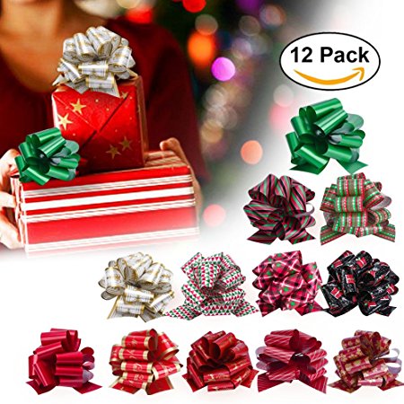 Christmas Gift Wrap Pull Bows Curling Ribbon Set for Present Package Wrapping and Christmas Decor 12 Packs