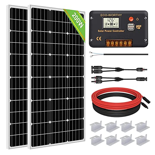 ECO-WORTHY 200 Watts 12 Volt/24 Volt Solar Panel Kit with High Efficiency Monocrystalline Solar Panel and 30A PWM Charge Controller for RV, Camper, Vehicle, Caravan and Other Off Grid Applications