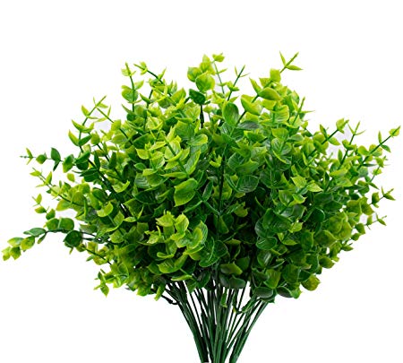 Foraineam 12 pcs Artificial Greenery Foliage Plants Fake Eucalyptus Leaves Faux Shrubs Bushes for Indoor Outdoor Decoration