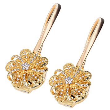 Cosmos ® 1 Pair Gold Color Magnetic Diamond Flower Curtain Clips Tiebacks Holdbacks