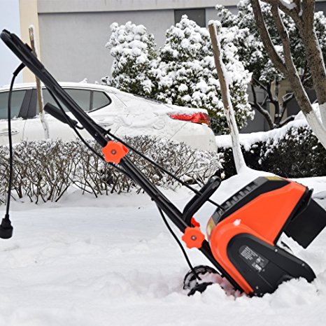 Electric Snow Thrower Amp 16-Inch Corded Snow Blower with Wheels Adjustable handles Snow Shovel