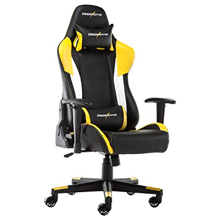 Deerhunter Gaming Chair, Leather Office Chair, High Back Ergonomic Racing Chair, Adjustable Computer Desk Swivel Chair with Headrest and Lumbar Support - Yellow