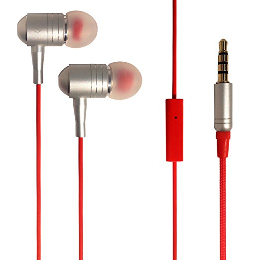 Earphones, Universal Metal Wired Bass Stereo In-ear Headphone Earphone Headset Earbuds with Mic Microphone with 3.5mm Jack - Silver & Red