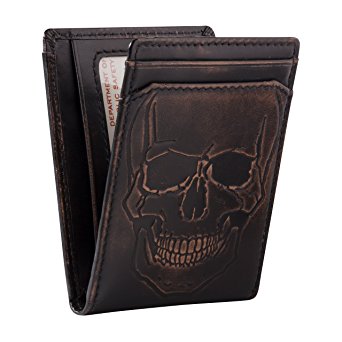 HOJ Co. SKULL ID Bifold Front Pocket Wallet-Full Grain Leather-Money Clip Wallet