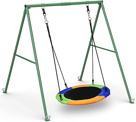 PACEARTH 440lbs Capacity Flying Saucer Swing Set with Heavy Duty A-Frame Metal Swing Stand, Full Steel, Outdoor for Kids, Backyard, Playground, Outdoor