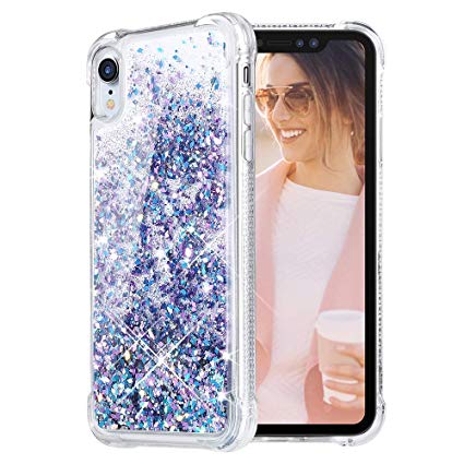 Caka iPhone XR Case, iPhone XR Glitter Case Shockproof Glitter Series Luxury Bling Fashion Flowing Liquid Floating Sparkle Soft TPU Clear Case for iPhone XR - (Blue Purple)