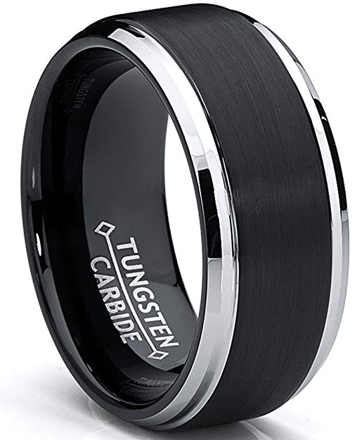 Metal Masters Co. 9MM Black Two Tone Tungsten Carbide Men's Brushed Wedding Band Ring, Comfort Fit Sizes 8 to 13