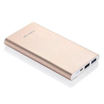 Poweradd 10000mAh Portable Charger Power Bank External Battery with Quick Charge and Aluminum Body Design for Smartphones and Tablets - Gold