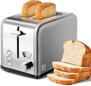 YSSOA 2 Slice Stainless Steel Toaster with Extra Wide Slot & Removable Crumb Tray, 5 Shade Setting and Bagel/Defrost/Cancel Function, Retro Compact Oven, for Various Bread & Waffle, Silver