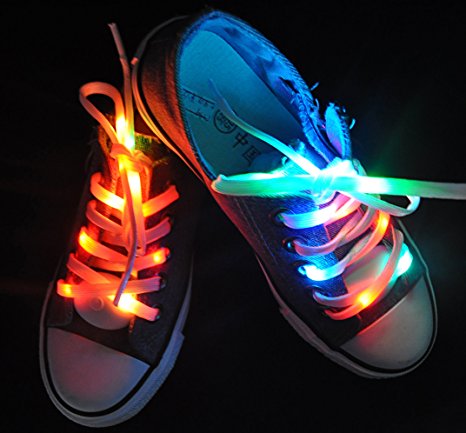 Lystaii LED Light Waterproof Shoelaces Shoestring Battery Powered Flash Lighting the Night for Party Hip-hop Dancing Skating Running Cosplay Decoration Running (RGB Colorful)