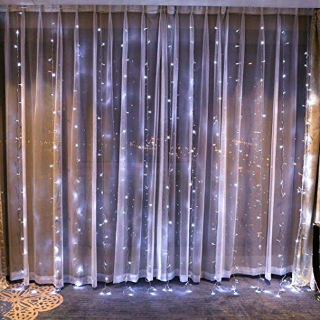 Outop 24V Safe 300LED 9.8ft Window Curtain Icicle Lights with 8 Modes Setting for Wedding Party Garden Home Improvement (White)