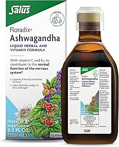 Floradix Ashwagandha Liquid Herbal & Vitamin Formula - Herbal Supplement with Ashwagandha Extract, Vitamin C, Vitamin B12 & More - Stress Support Formula - Vegan & Non-GMO - 8.5 fl oz