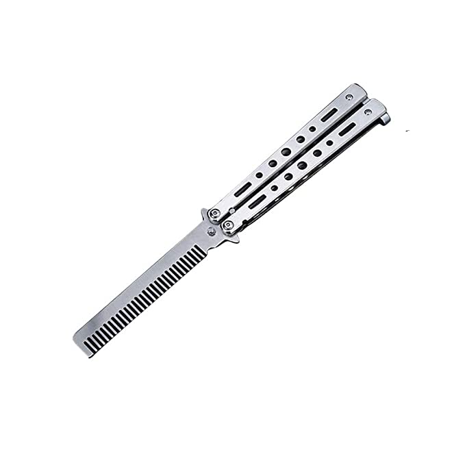 WANLIAN Butterfly Comb Trainer-Balisong Comb,Butterfly Comb Stainless Steel Folding Training Practice Combs Hair Styling Tools for Sport Outdoor Use (Silver)