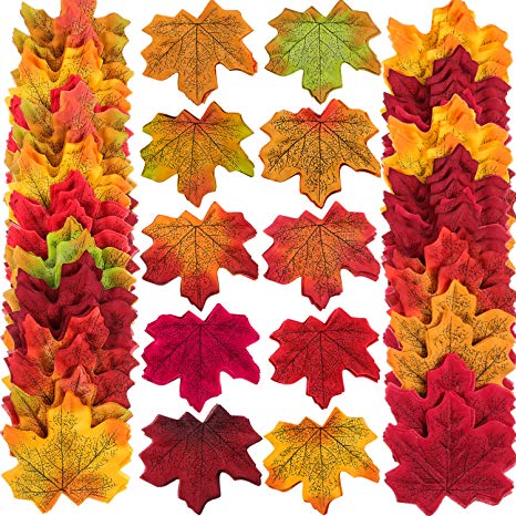 Zhanmai 500 Pieces 10 Colors Assorted Fake Silk Autumn Maple Leaves Artificial Fall Leaf for Weddings, Events and Decorating