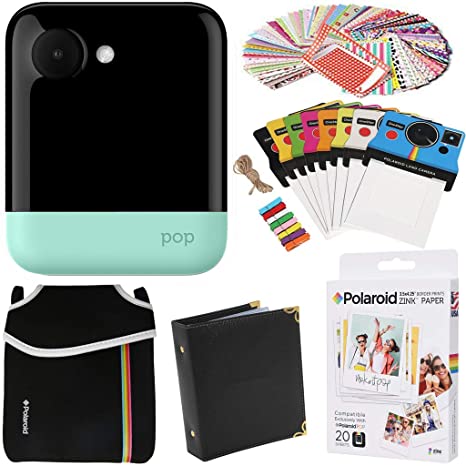 Polaroid POP Instant Camera (Green) Gift Bundle   Zink Paper (20 Sheets)   Pouch   100 Sticker Border Frames   Hanging Frames   Album, AMZPOPK1G