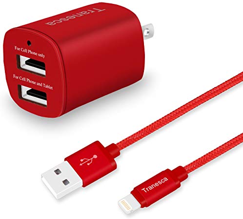 Tranesca Dual USB Wall Charger and 6ft Charging Cable - Red