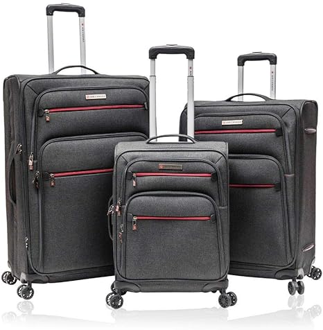 Air Canada Durable Softside 3-Piece Set Luggage Durable Travel Multidirectional Spinner Wheel Grey Suitcase 20, 24, 28 Inch
