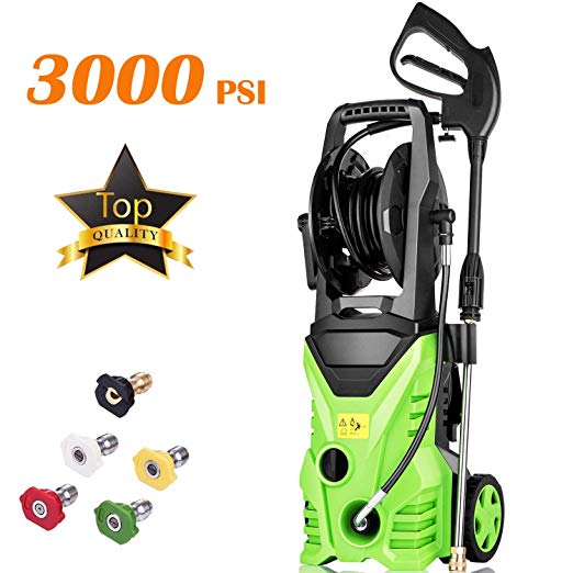 Homdox 3000 PSI Electric Pressure Washer, High Pressure Washer, Professional Washer Cleaner Machine with 5 Interchangeable Nozzles, 1800W,1.80 GPM,Hose with Reel