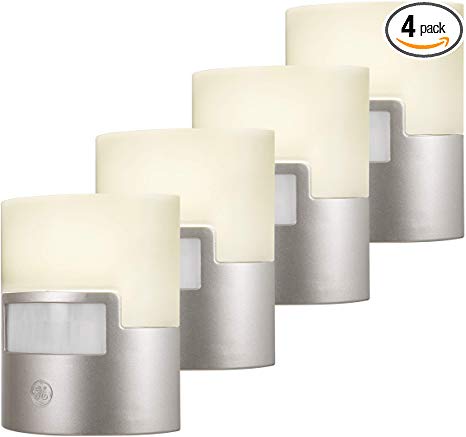 GE Enbrighten LED Night Light, Motion Sensor, 4 Pack, Plug-in, 40 Lumens, Soft White, UL Listed, Ideal for Bedroom, Nursery, Bathroom, Kitchen, Hallway, Silver, 47231, 4