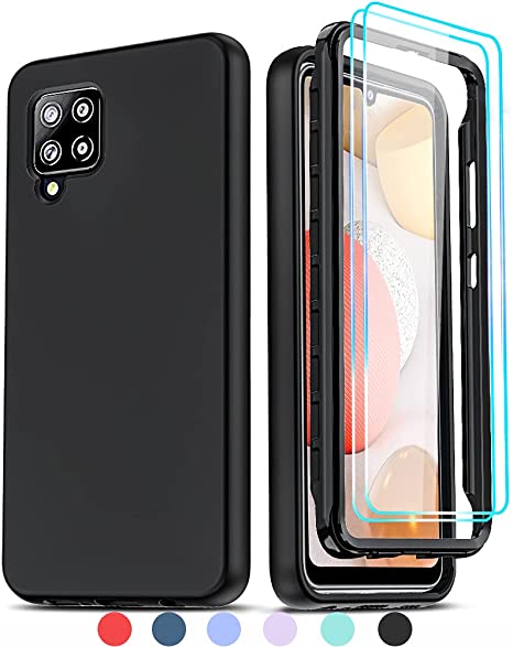 LeYi for Galaxy A42 5G Case, Samsung Galaxy A42 5G Case with [2 x Tempered Glass Screen Protector], Full-Body Shockproof Soft Liquid Silicone Hybrid Protective Phone Case for Galaxy A42, Black