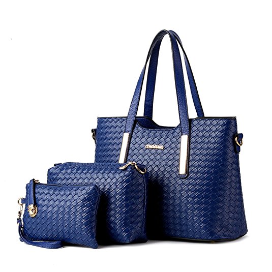 Women Pu Leather Weave Handbag Purse Bag Set 3 Pieces Tote Bag Set Shoulder Bags Big Capacity SILI