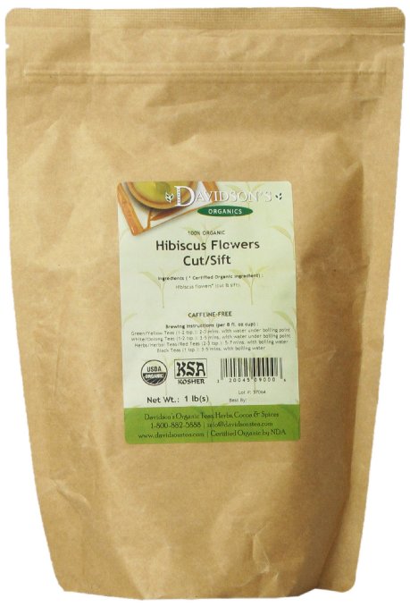 Davidsons Tea Bulk Organic Hibiscus Flowers Cut and Sifted 16-Ounce Bag