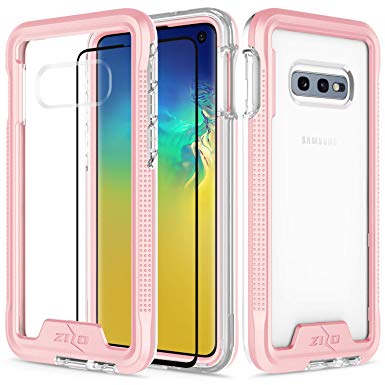 Zizo Ion Series Compatible with Samsung Galaxy S10e Case Military Grade Drop Tested with Tempered Glass Screen Protector Rose Gold Clear