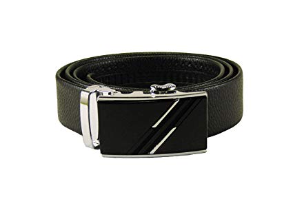 Leather Belt for Men Black Automatic Buckle Holeless with Ratchets Silver Classy and Stylish