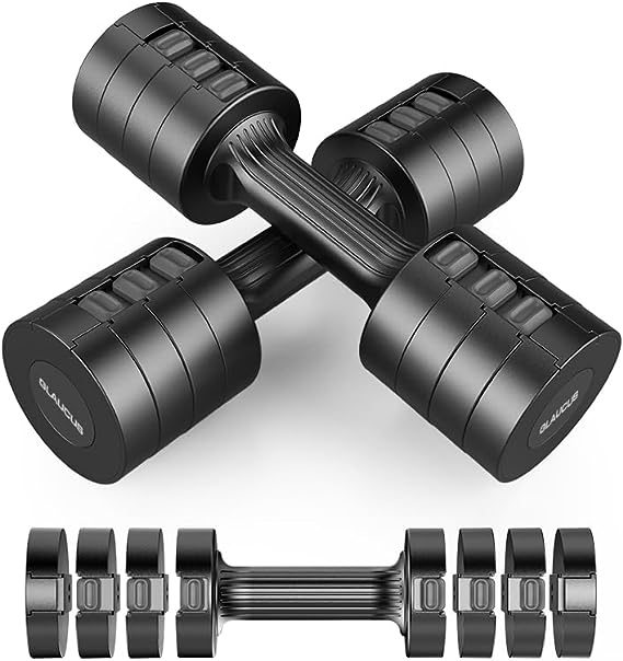 GLAUCUS Adjustable Weight Dumbbells Set- A Pair 4lb 6lb 8lb 10lb (2lb-5lb Each) Free Weights Set for Women at Home Gym Equipment Workouts Strength Training for Teens